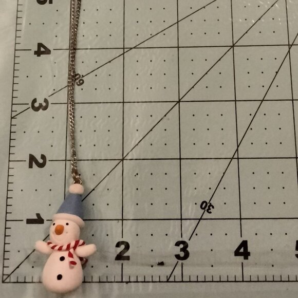 Handmade Snowman Necklace Polymer Clay Pendant Patriotic Red White Blue - Picture 4 of 5